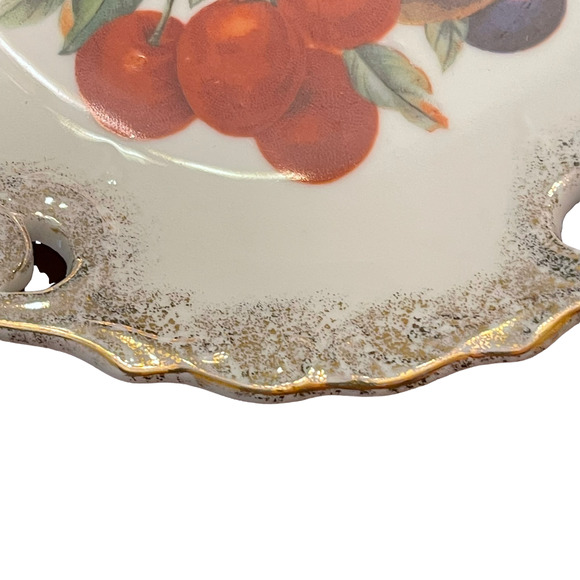 Unmarked Vintage Hand Painted Dish 8.5"  Fruit Pears Grapes Cherries - Picture 6 of 7